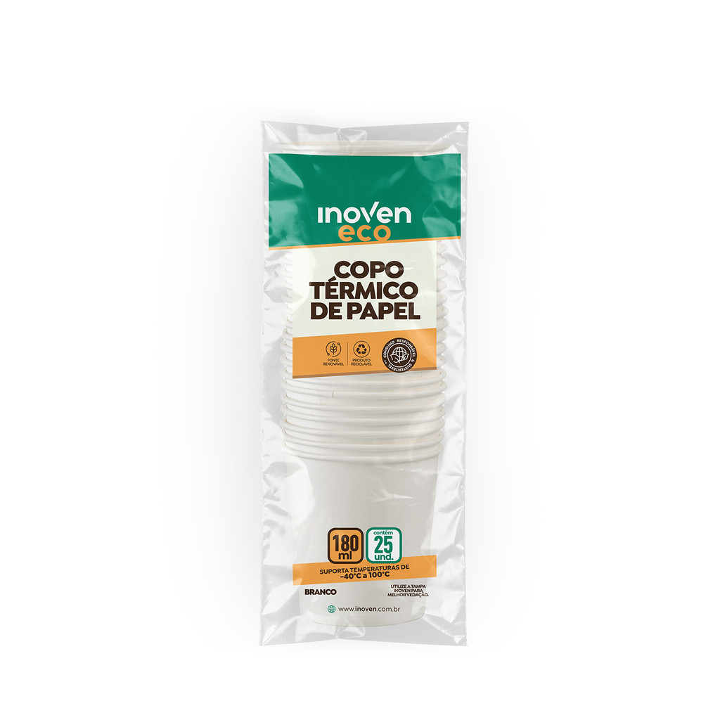 Copo Térmico De Papel 180mL Branco 25un Inoven — Cozinha e Utensílios