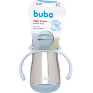 Copo Térmico Inox Parede Dupla C Canudo e Alça Azul Buba — Cozinha e Utensílios