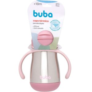 Copo Térmico Inox Parede Dupla Com Canudo e Alça Rosa Buba — Cozinha e Utensílios