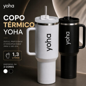 Copo Térmico Yoha 1,3 Litros Inox Com Tampa e Canudo Garrafa Térmica