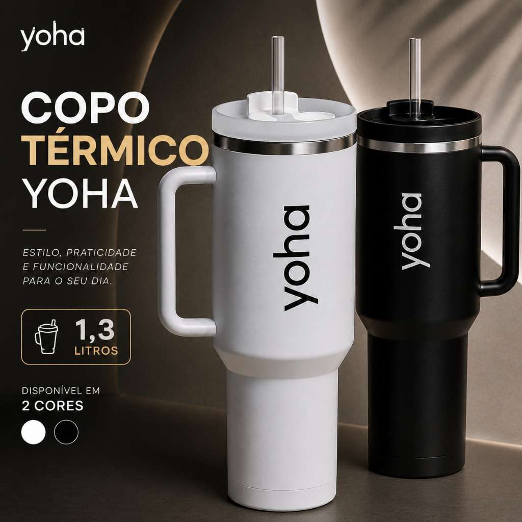 Copo Térmico Yoha 1,3 Litros Inox Com Tampa e Canudo Garrafa Térmica — Esporte e Lazer