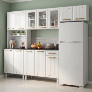 Cozinha Compacta Modulada de Aço 4 Peças com Paneleiro e Nicho para — Eletroportáteis