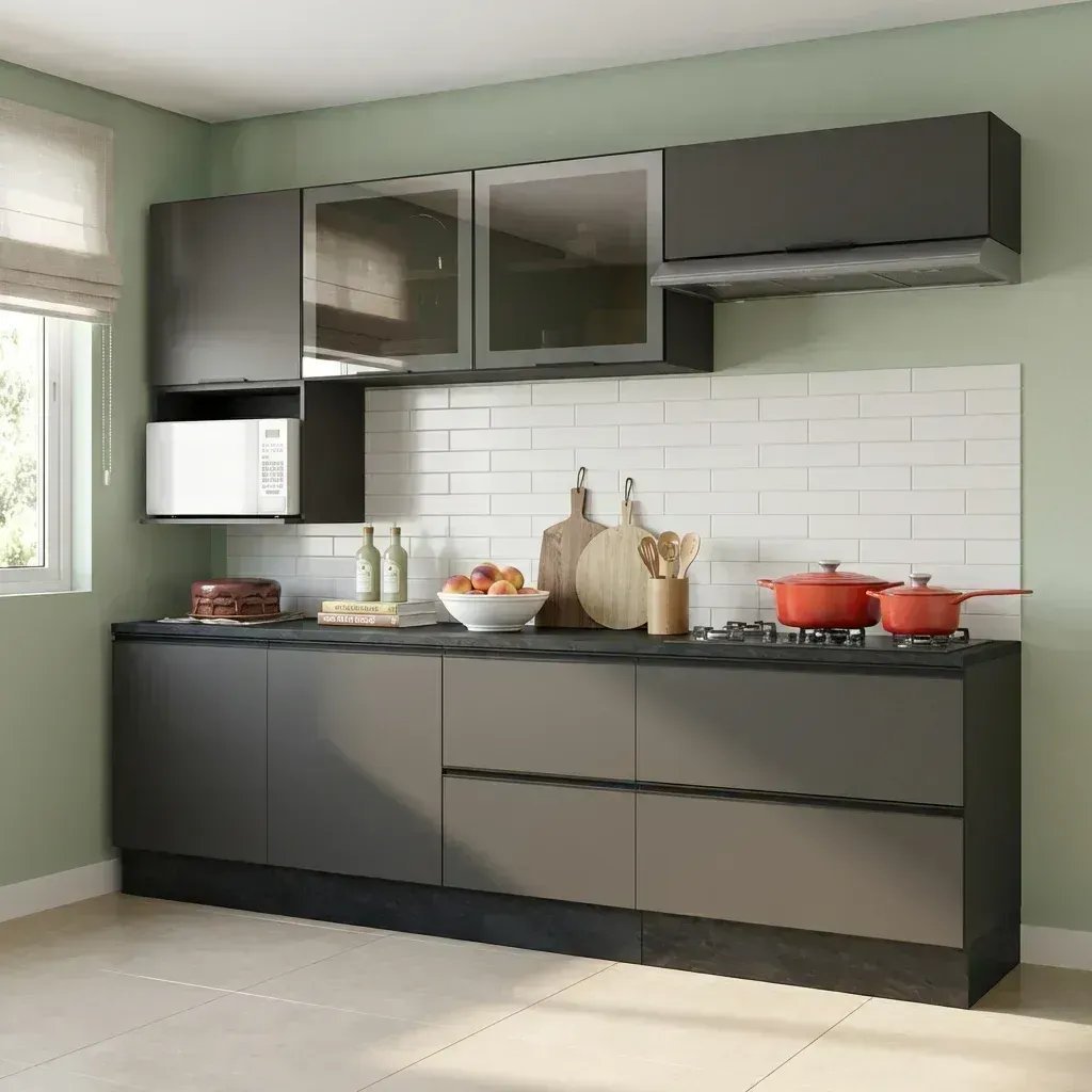 Cozinha Completa Modulada 7 Peças com Nicho para Micro-Ondas e Balcão — Eletroportáteis