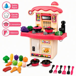 Cozinha de Brinquedo Infantil Completa Rosa Educativo Panelinha