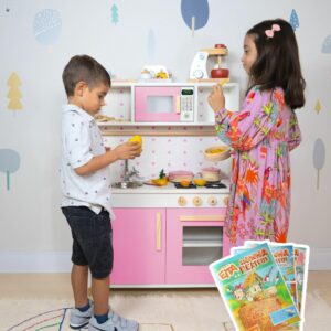 Cozinha Infantil Pia Fogão Microondas Madeira Rosa Brinquedo Faz de