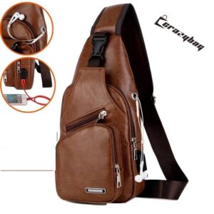 Crazy Bag Bolsa Casual De Couro Para Homens Com Porta Fone De Ouvido