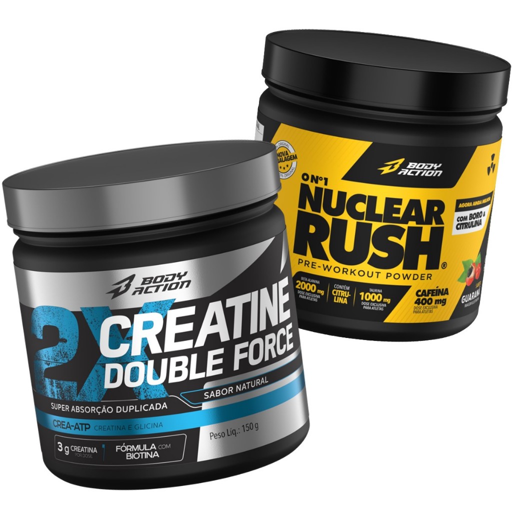 Creatina Double Force 150g Pré Treino Nuclear Rush 100g Bodyaction