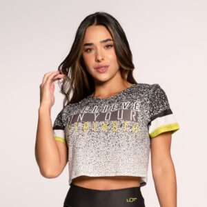Cropped Fitness Feminino Estampado Básico Academia Believe — Esporte e Lazer