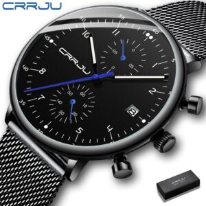 Crrju Homens Relógios De Aço Inoxidável Quartzo Moda Casual 2278