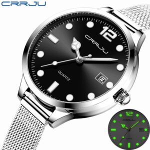 Crrju Relógio Feminino De Aço Inoxidável Luminoso Moda Criativa