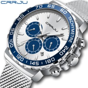 Crrju Relógio masculino de aço inoxidável à prova d'água, quartzo