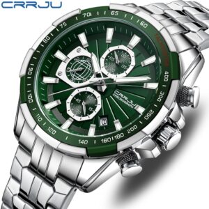 Crrju Relógio Masculino Marca Original Todos Os Aços Luminosos Moda