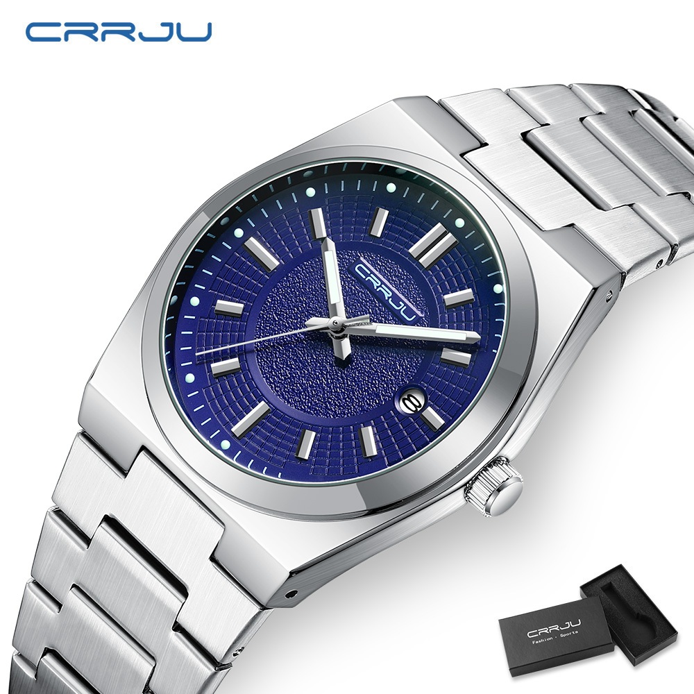 Crrju Relógio Masculino Recém-Chegado Moda Genuína Pulseira De Aço — Relógios e Óculos