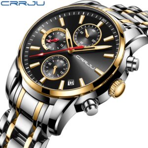 Crrju Relógios Masculinos Marca Luxuosa Original Aço Inoxidável