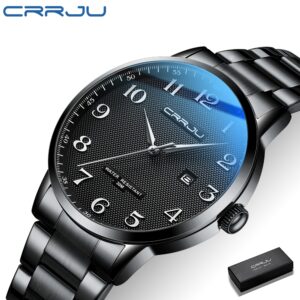 Crrju Relógios Masculinos Marca Original Aço Inoxidável Discagem