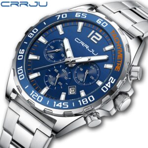 Crrju Relógios Masculinos Marca Superior Esporte Luxo Militar Aço