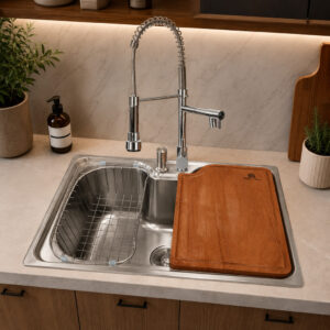 Cuba Cozinha Gourmet Aço Inox 304 50x40cm Com Torneira e Tábua de