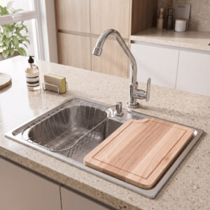 Cuba Para Cozinha Gourmet Aço Inox 50×40 Com Tábua de Corte Válvula