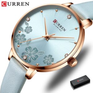 Curren Relógio De Pulso De Quartzo Feminino De Couro Com Flores