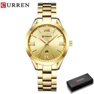 Curren Relógio Dourado Feminino Relógio com Pulseira de Aço para