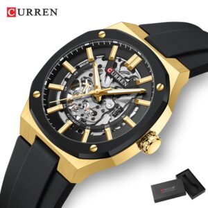 Curren Relógio Mecânico Automático Masculino Esqueleto Volante