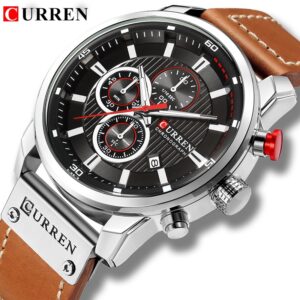 Curren Relógio Original Masculino Casual Couro Simples Esportivo