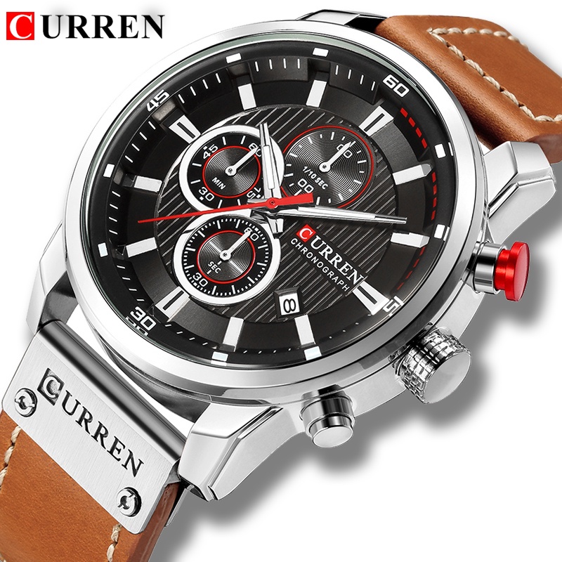 Curren Relógio Original Masculino Casual Couro Simples Esportivo