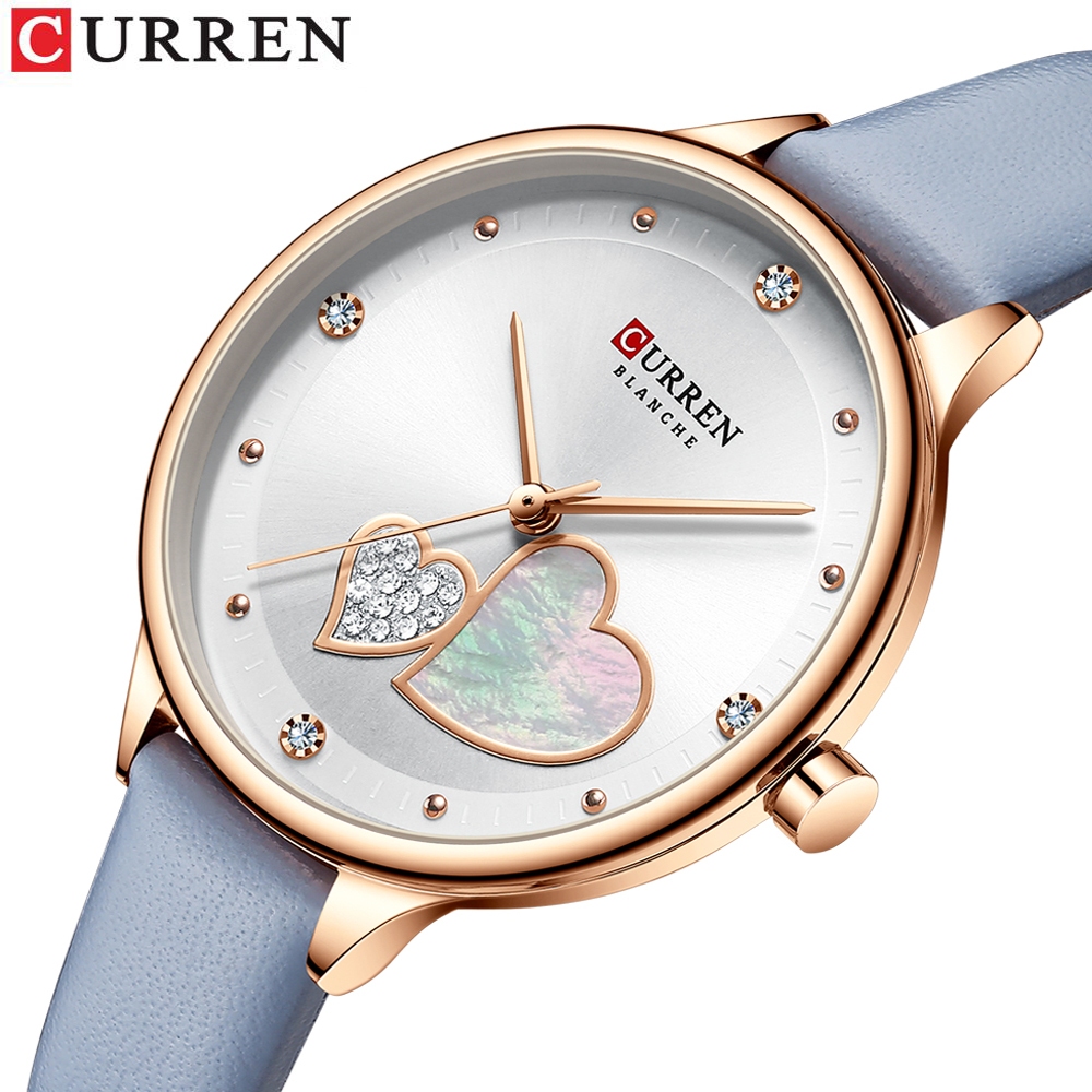 Curren Relógios Femininos Moda Couro Quartzo À Prova D'água 9077 XQ