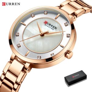 Curren Senhoras Relógios Moda Elegante De Quartzo Em Ouro Rosa De Aço