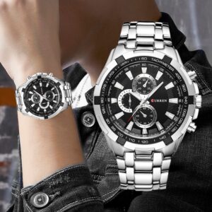 Curren Top Luxury Relógio masculino simples prova água em aço