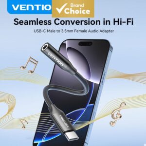 Dac Chip Vention Type C Para 3.5 Mm Fone De Ouvido USB Cabo Adaptador