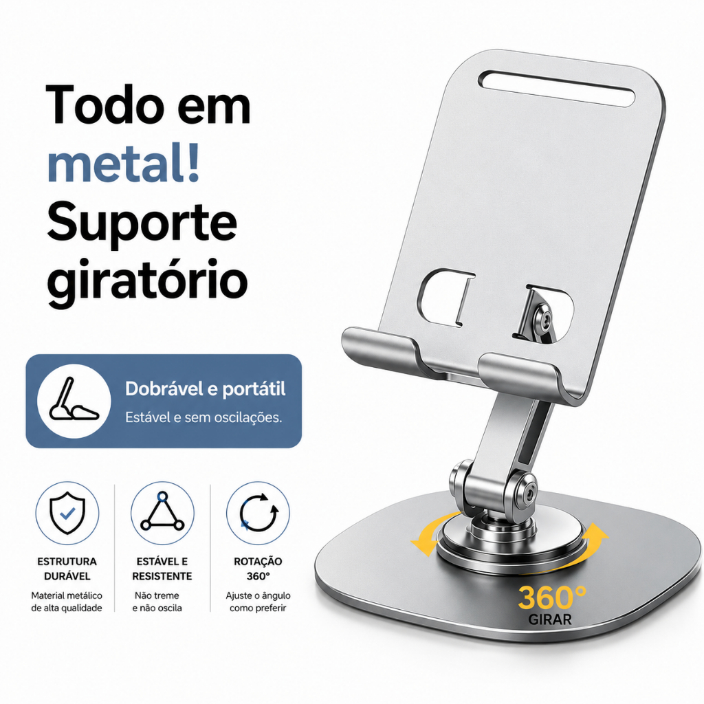 Daguan Suporte de Mesa Metálico 360° Rotativo para Celular e Tablet