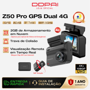 Ddpai Z50 Pro 4G Câmera Veicular Monitoramento Remoto 4K+1080P WiFi