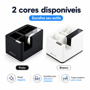 Deli Porta Fita de Mesa com Compartimentos Organizadores Preto e