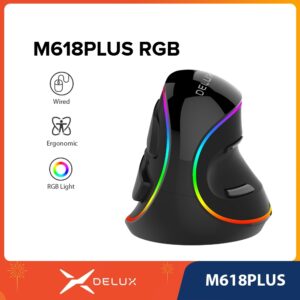 Delux M618 Plus RGB Ergonômico Vertical Gaming Mouse 6 Botões 4000 — Informática