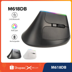 Delux M618DB Mouse Vertical Ergonômico Silencioso Sem Fio 2.4GHz BT