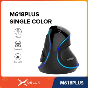 Delux M618PLUS PU Azul Mouse Vertical USB Computador Óptico