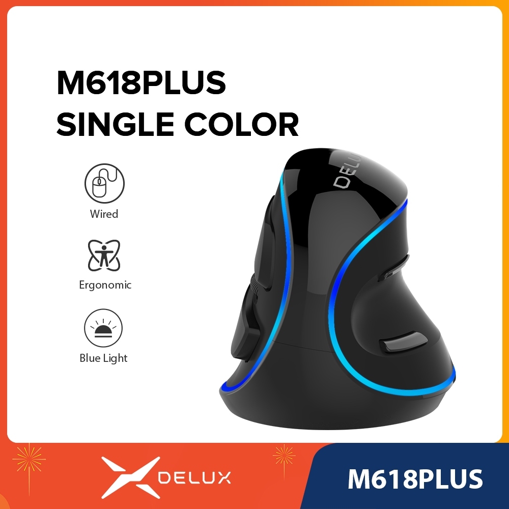 Delux M618PLUS PU Azul Mouse Vertical USB Computador Óptico — Informática