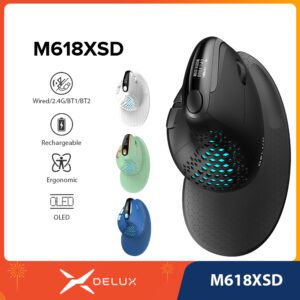 Delux M618XSD Seeker Mouse Vertical Ergonômico Com Tela OLED 4000DPI