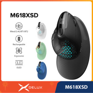 Delux M618XSD Seeker Mouse Vertical Ergonômico Com Tela OLED 4000DPI