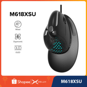 Delux M618XSU Seeker RGB Rato Vertical Ergonômico Com Fio Trackball