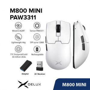 Delux M800 Pro Mouse Gamer DPI Máx. 26000 com Fio 2.4G Bluetooth Sem