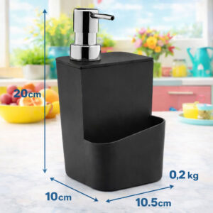 Dispenser Detergente 650ml Preto Porta Esponja Organizador Pia