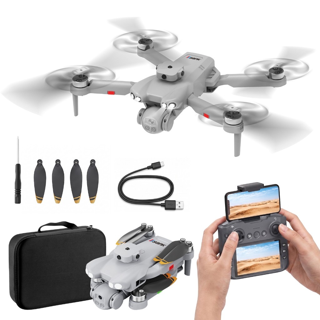 Drone Dobrável iSank Controle com Tela Câmera Dupla HD Desvio — Câmeras e Drones