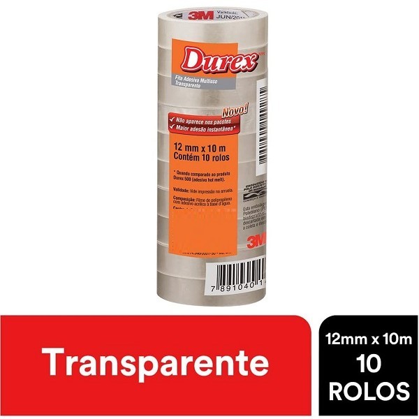 Durex Fita Adesiva 12MM X 10M 10 Rolos