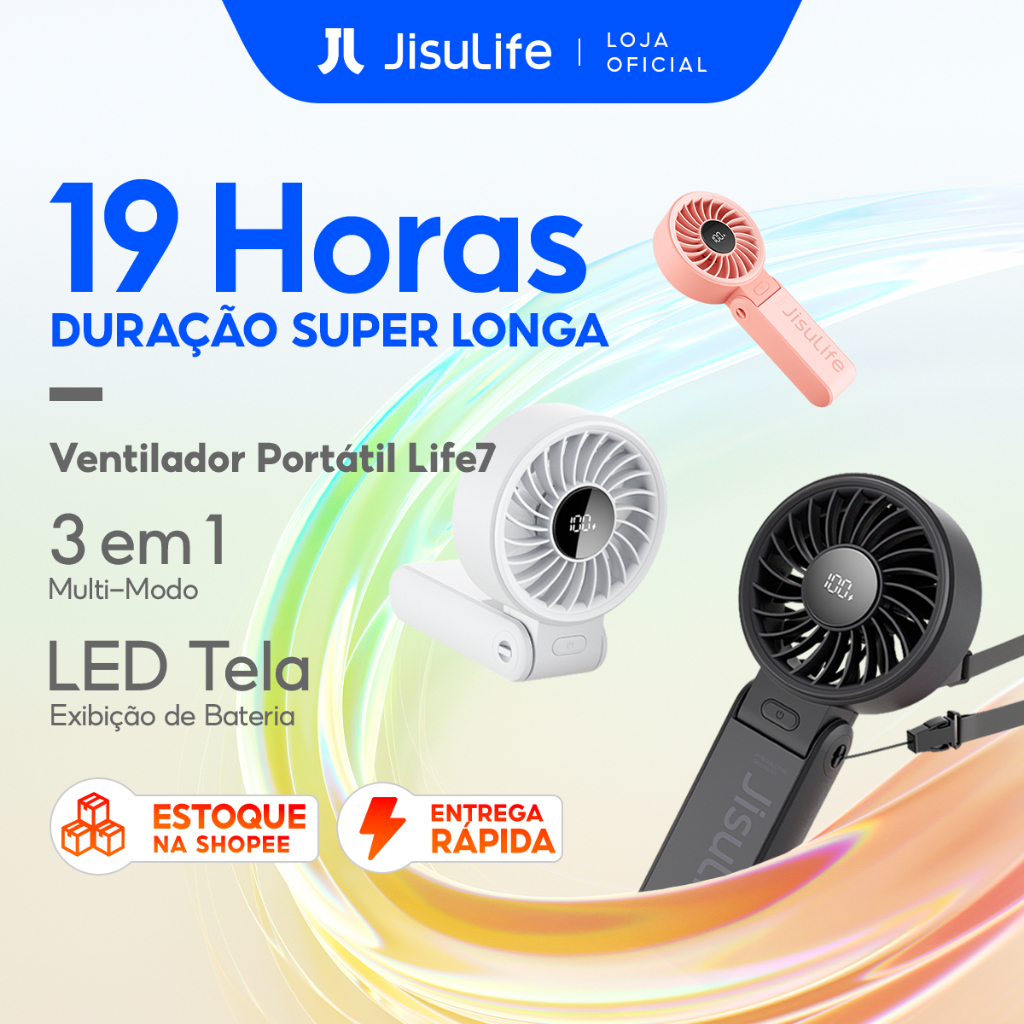 Envio Full Jisulife Ventilador Portátil Silêncios de Mesa Pescoço