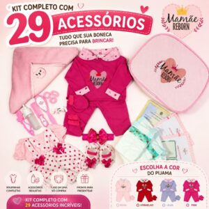 Enxoval Boneca Bebê Reborn Realista 29 Acessórios Veste de 45 a 50cm!