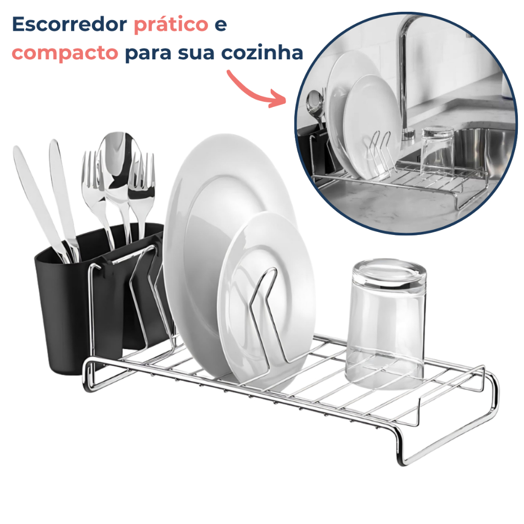 Escorredor De Louça Prato Para Pia Cozinha Compacto Com Porta Talheres — Cozinha e Utensílios