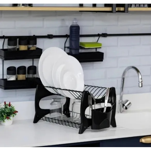 Escorredor de louças duplo para cozinha com porta talheres — Cozinha e Utensílios