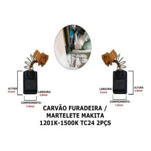 Escova Carvão Furadeira Martelete Makita 1201k-1 Tc24 2pcs